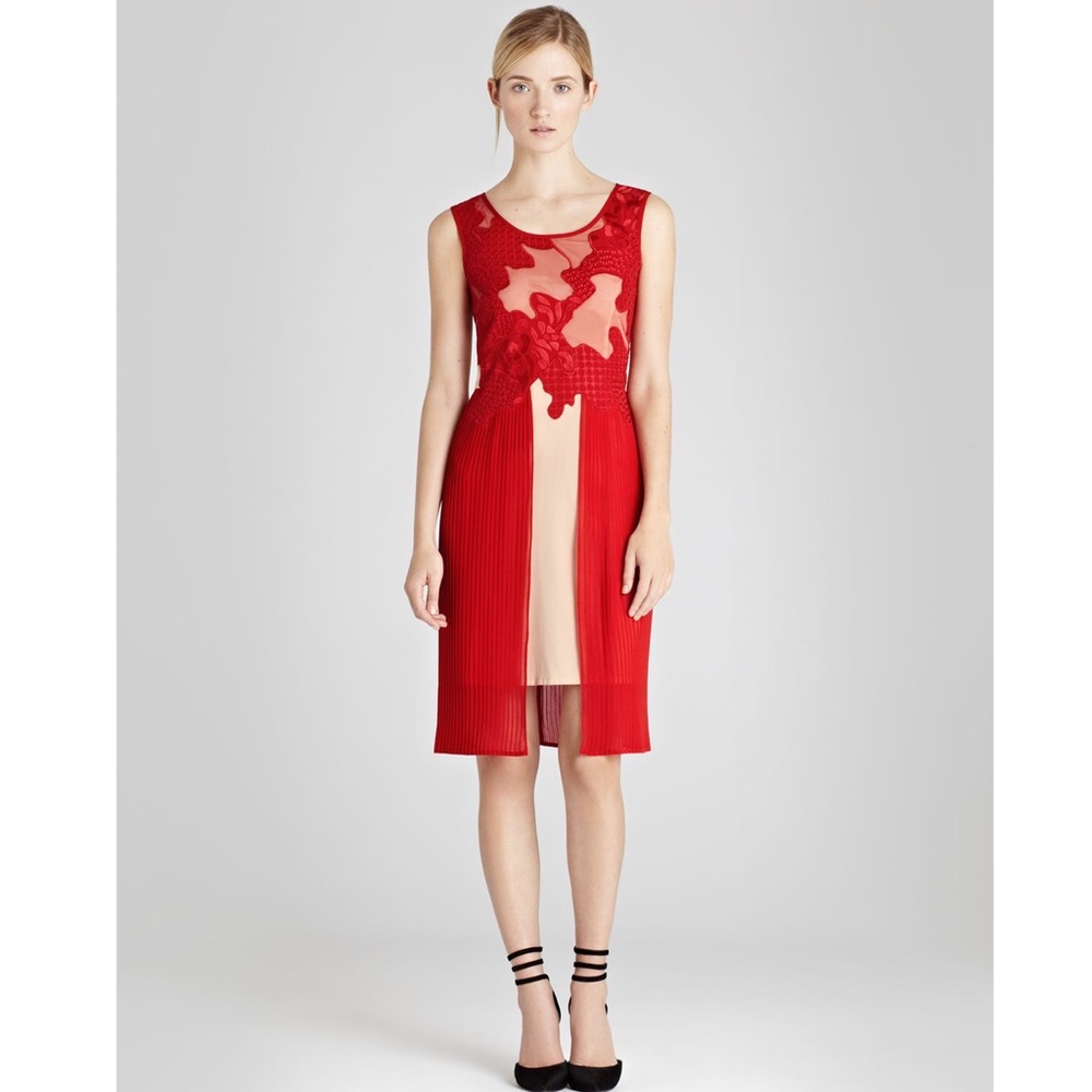 Reiss Red and Nude High-Low Dress